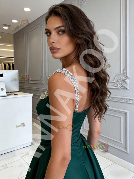 Shop 2026 ANNAKOO Green Sweetheart Beading A Line Satin Prom Dress Under 198