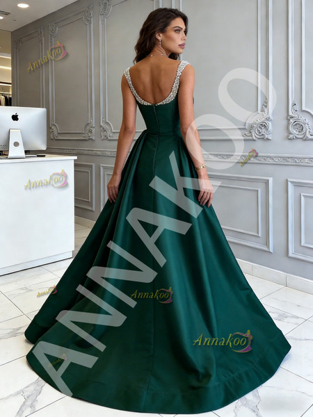 Shop 2026 ANNAKOO Green Sweetheart Beading A Line Satin Prom Dress Under 198
