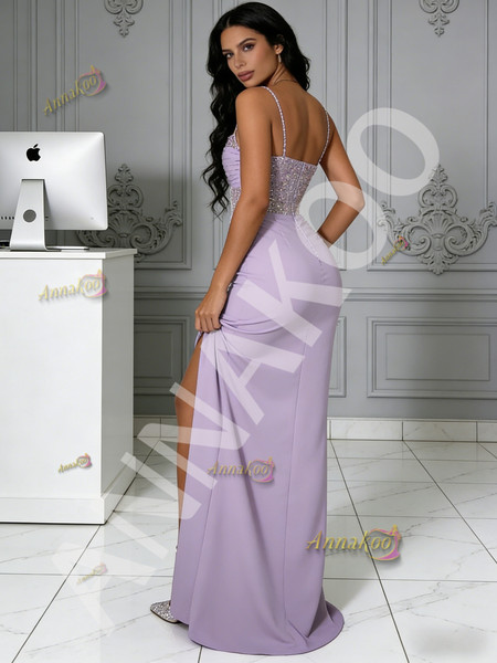 Shop 2026 ANNAKOO Purple Strapless Beading Trumpet Mermaid Satin Prom Dress Under 189