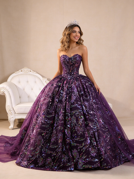 Shop 2026 ANNAKOO Purple Tulle Sequins Strapless Vintage Ball Gown Prom Dress Under 798