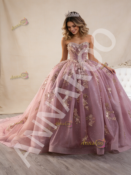 Shop 2026 ANNAKOO Pink Tulle Sequins Ball Gown Flower Prom Dress Under 858