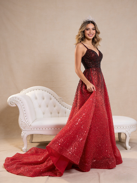 Shop 2026 ANNAKOO Spaghetti Straps Beading Red Mermaid Sequins Prom Dress Under 789