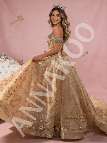 Shop 2026 ANNAKOO Sparkle Champagne Gold Tulle Sequins Beading Prom Dress Under 888