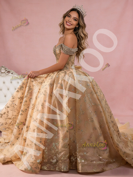 Shop 2026 ANNAKOO Sparkle Champagne Gold Tulle Sequins Beading Prom Dress Under 888