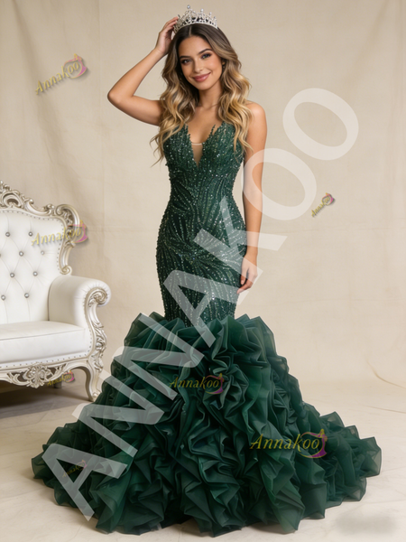 Shop 2026 ANNAKOO Mermaid Strapless Dark Green Beading Prom Dress Under 788