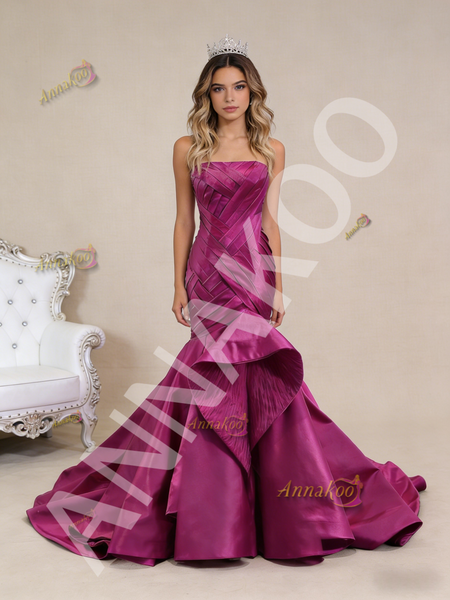 Shop 2026 ANNAKOO Mermaid Satin Hi Lo Fuchsia Pleats Prom Dress Under 588