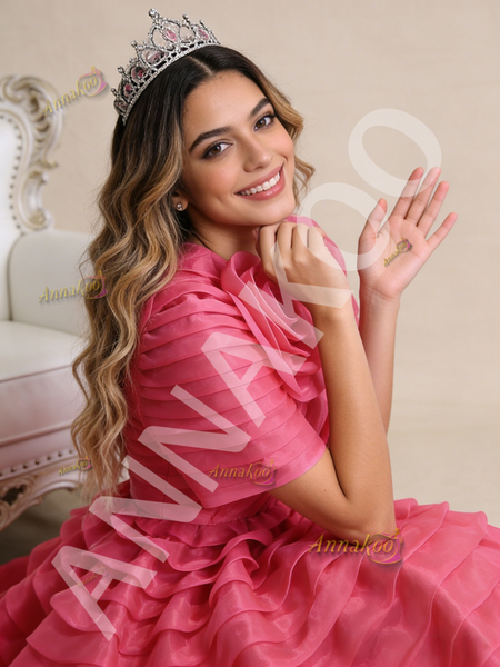 Shop 2026 ANNAKOO V-neck Pleats Tiers Fuchsia Prom Dress With Jacket Under 688