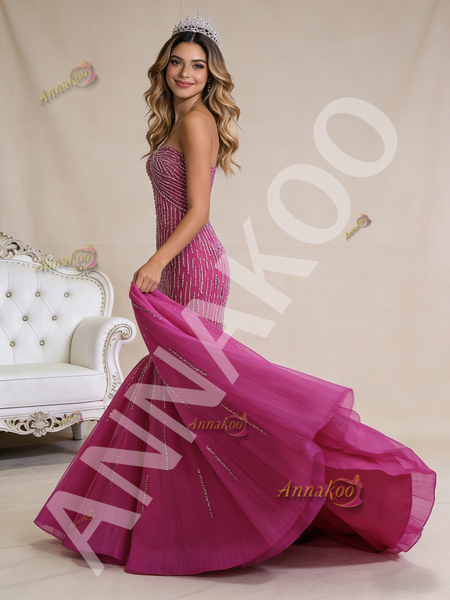 Shop 2026 ANNAKOO Mermaid Beading Sequins Fuchsia Prom Dress Under 788