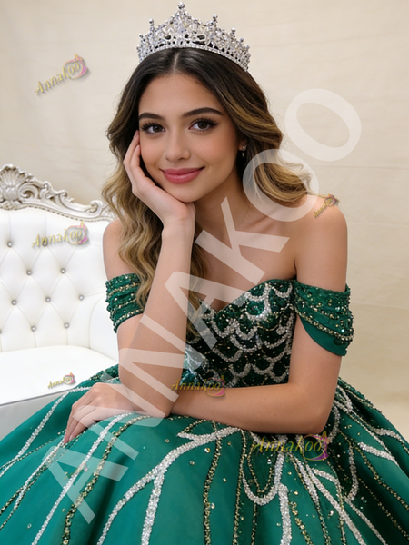 Shop 2026 ANNAKOO Off the Shoulder Sequins Appliques Green Satin Prom Dress Under 788