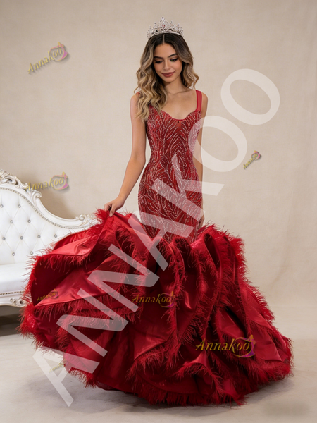 Shop 2026 ANNAKOO Straps Beading Sequins Burgundy Mermaid Prom Dress Under 788