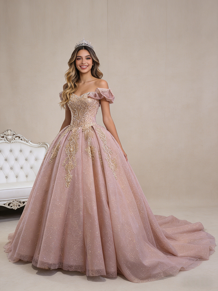 Shop 2026 ANNAKOO Sequins Off the Shoulder Pink Tulle Beading Appliques Prom Dress Under 788
