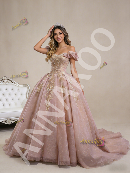 Shop 2026 ANNAKOO Sequins Off the Shoulder Pink Tulle Beading Appliques Prom Dress Under 788