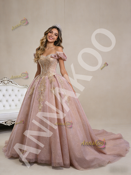 Shop 2026 ANNAKOO Sequins Off the Shoulder Pink Tulle Beading Appliques Prom Dress Under 788