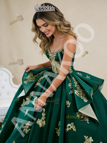 Shop 2026 ANNAKOO Green Tulle Sweetheart Gold Appliques Prom Dress Under 788