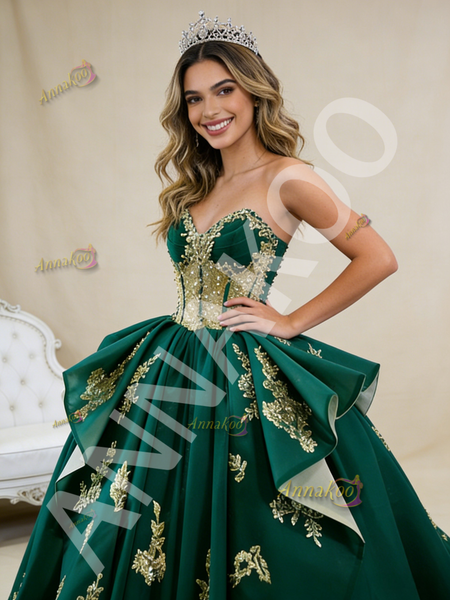 Shop 2026 ANNAKOO Green Tulle Sweetheart Gold Appliques Prom Dress Under 788