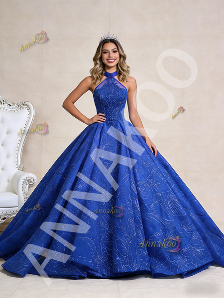 Shop 2026 ANNAKOO Tulle Halter Sequins Royal Blue Beading Prom Dress Under 788