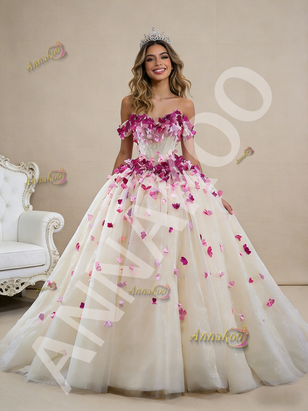 Shop 2026 ANNAKOO Champagne Tulle Sequins 3D Flower Beading Prom Dress Under 876