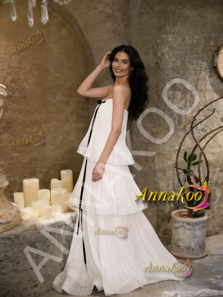 Shop 2026 ANNAKOO Strapless Layers Tulle A Line Belt Wedding Dress Under 189