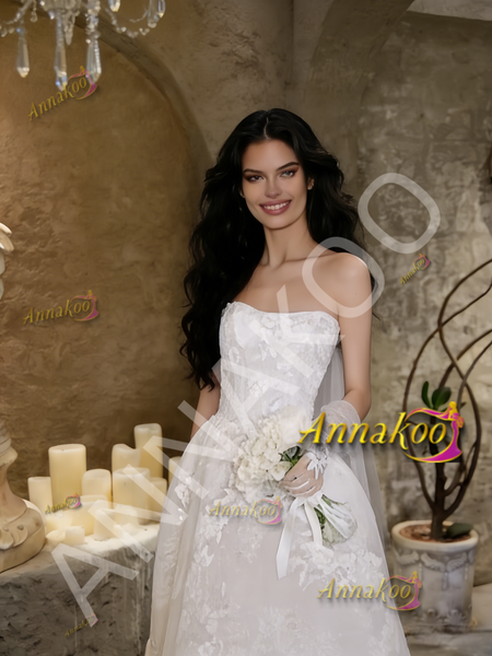 Shop 2026 ANNAKOO Straplss A Line Tulle Appliques Wedding Dress Under 198