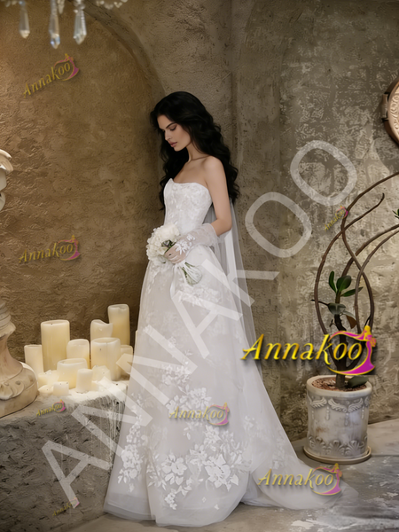 Shop 2026 ANNAKOO Straplss A Line Tulle Appliques Wedding Dress Under 198