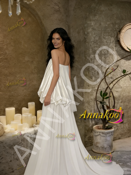 Shop 2026 ANNAKOO Strapless Satin & Chiffon A Line White Wedding Dress Under 189