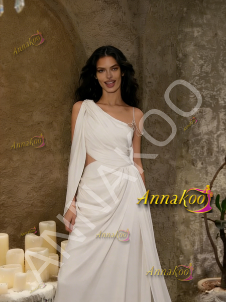 Shop 2026 ANNAKOO One Shoulder Beading A Line Cut Out Chiffon Wedding Dress Under 189