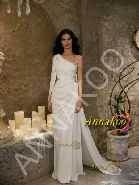 Shop 2026 ANNAKOO One Shoulder Beading A Line Cut Out Chiffon Wedding Dress Under 189