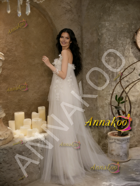 Shop 2026 ANNAKOO Off The Shoulder Tulle Flower White  A Line Wedding Dress Under 190