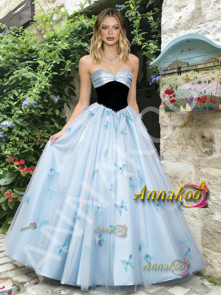Shop 2026 ANNAKOO Blue Tulle A Line Butterfly Sweetheart Prom Dress Under 229