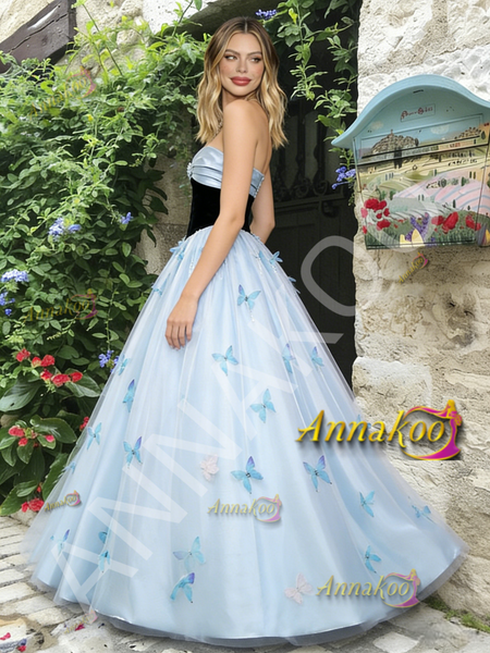 Shop 2026 ANNAKOO Blue Tulle A Line Butterfly Sweetheart Prom Dress Under 229