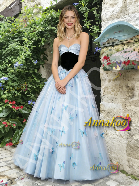 Shop 2026 ANNAKOO Blue Tulle A Line Butterfly Sweetheart Prom Dress Under 229
