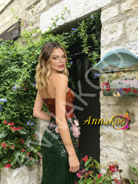 Shop 2026 ANNAKOO Sequin Red Strapless Flower Trumpet Mermaid Beading Prom Dress Under 189