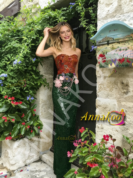 Shop 2026 ANNAKOO Sequin Red Strapless Flower Trumpet Mermaid Beading Prom Dress Under 189