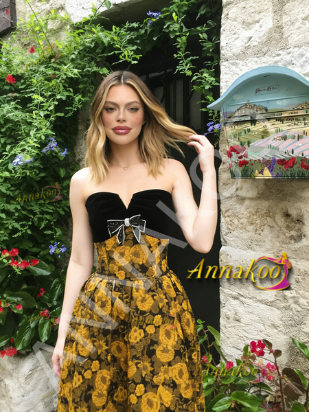 Shop 2026 ANNAKOO Sweetheart Floral Print Black A Line Prom Dress Under 189