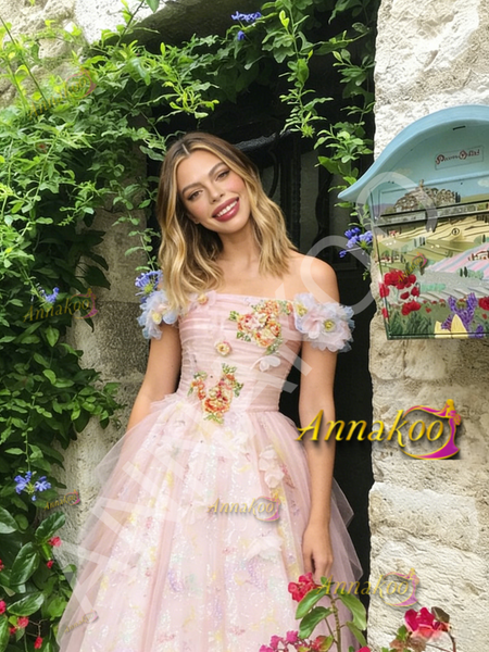 Shop 2026 ANNAKOO Off The Shoulder Pink Floral A Line Prom Dress Under 289