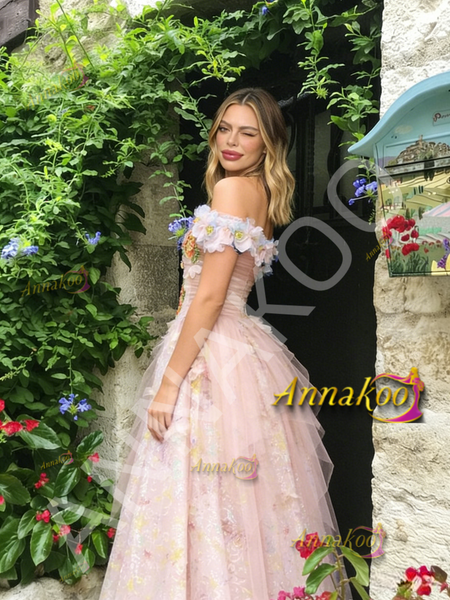 Shop 2026 ANNAKOO Off The Shoulder Pink Floral A Line Prom Dress Under 289
