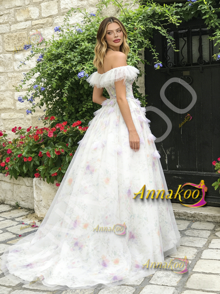 Shop 2026 ANNAKOO Off The Shoulder Tulle Floral A Line Prom Dress Under 259