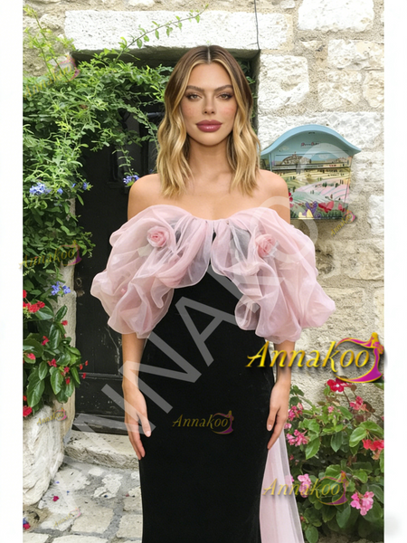 Shop 2026 ANNAKOO Off The Shoulder Trumpet Mermaid Ruffles Tulle Velvet Prom Dress Under 198