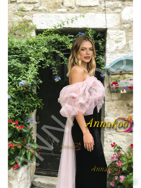 Shop 2026 ANNAKOO Off The Shoulder Trumpet Mermaid Ruffles Tulle Velvet Prom Dress Under 198