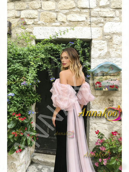 Shop 2026 ANNAKOO Off The Shoulder Trumpet Mermaid Ruffles Tulle Velvet Prom Dress Under 198