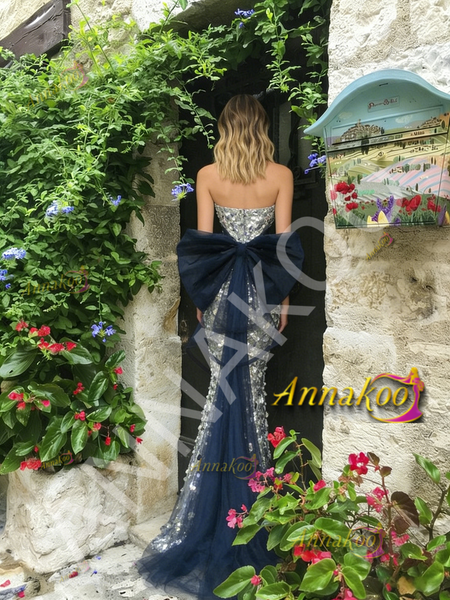 Shop 2026 ANNAKOO Sweetheart Sequin Silver Tulle Trumpet Mermaid Prom Dress Under 179