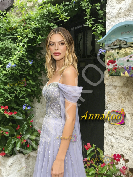 Shop 2026 ANNAKOO Off The Shoulder Lavender Purple Tulle Beading Prom Dress Under 289