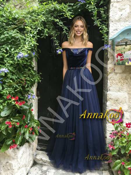 Shop 2026 ANNAKOO Crystal Beading Velvet Tulle Purple Prom Dress Under 199