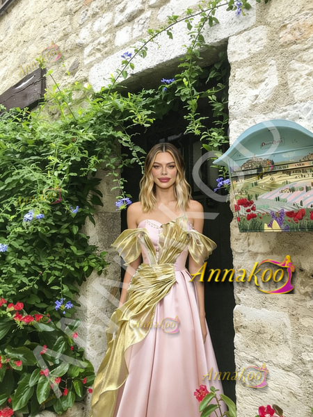 Off The Shoulder Pink Tulle A Line Beading Prom Dress