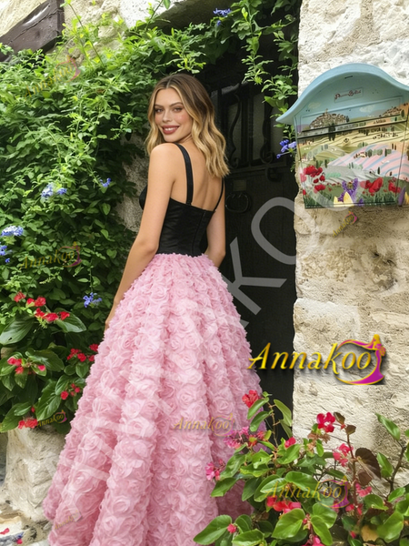 Shop 2026 ANNAKOO Pink Spaghetti Straps A Line Flower Prom Dress Under 249