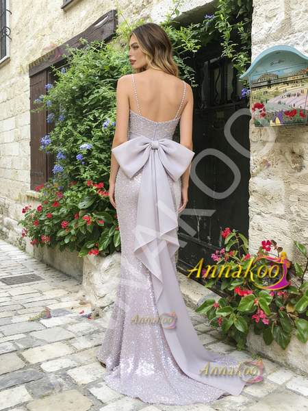 Shop 2026 ANNAKOO Spaghetti Straps Trumpet Mermiad Sequin Pink Prom Dress Under 189