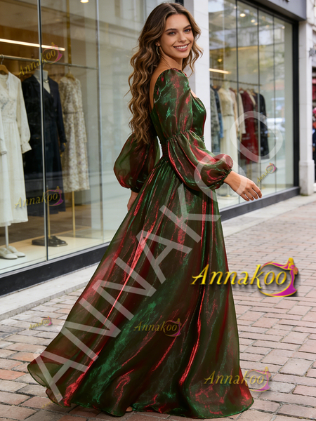 Shop 2026 ANNAKOO Long Sleeves 2 Colors Organza Green A Line Prom Dress Under 189