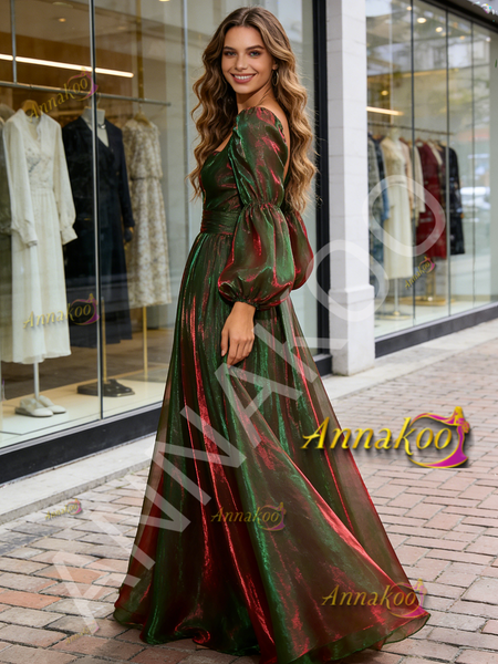 Shop 2026 ANNAKOO Long Sleeves 2 Colors Organza Green A Line Prom Dress Under 189