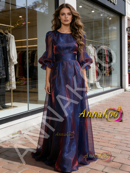 Shop 2026 ANNAKOO Purple Long Sleeve A Line Scoop Organza Prom Dress Under 189