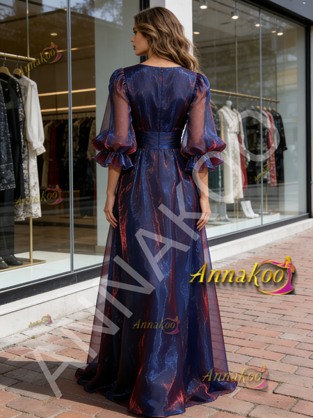 Shop 2026 ANNAKOO Purple Long Sleeve A Line Scoop Organza Prom Dress Under 189